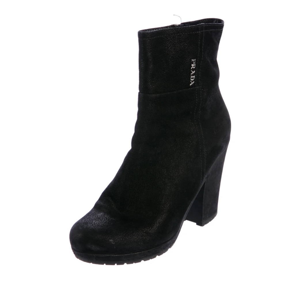 Prada Leather Round-Toe Ankle Boots.